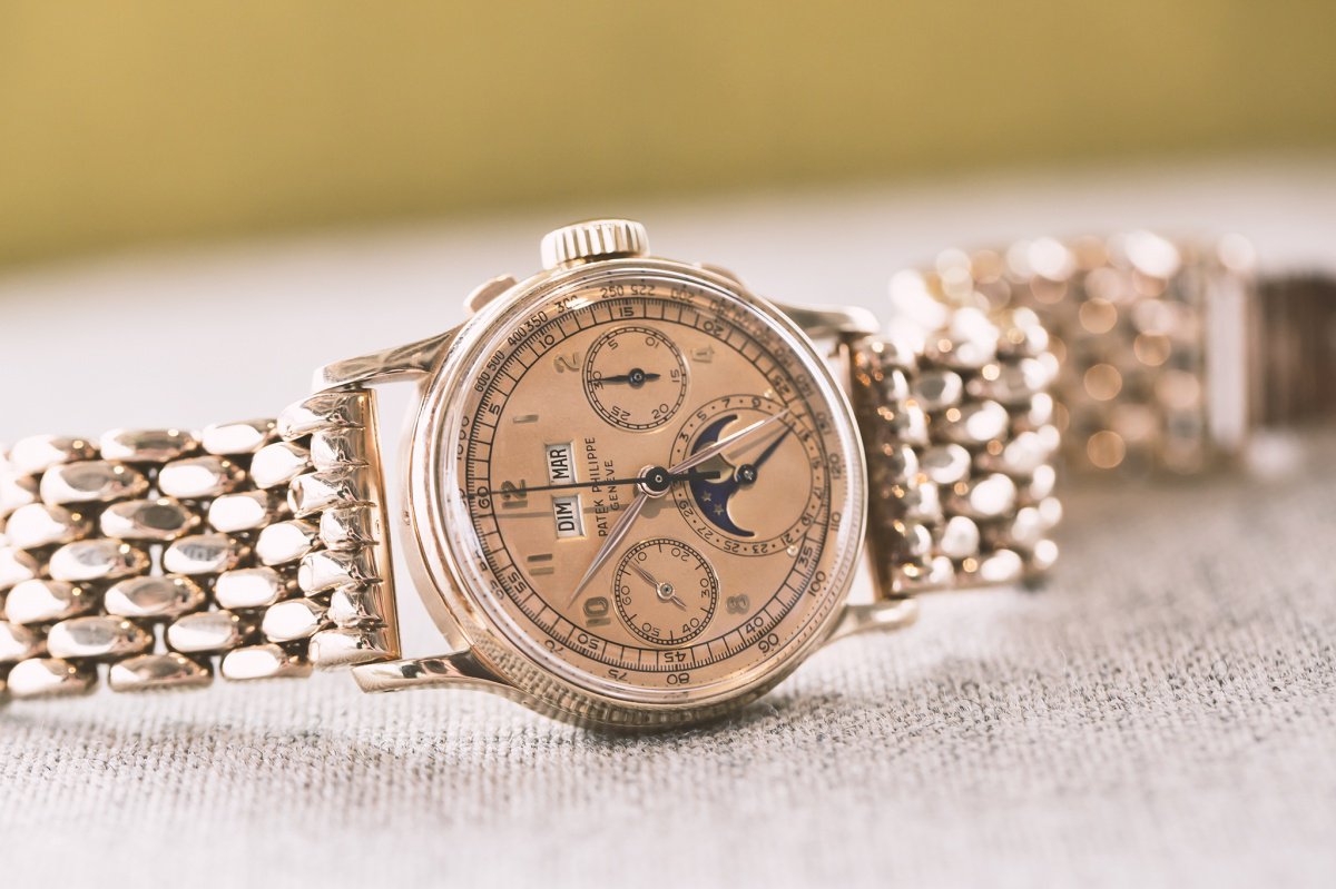 Patek Philippe Ref 1518 Watch pink gold Phillips Auction One Side