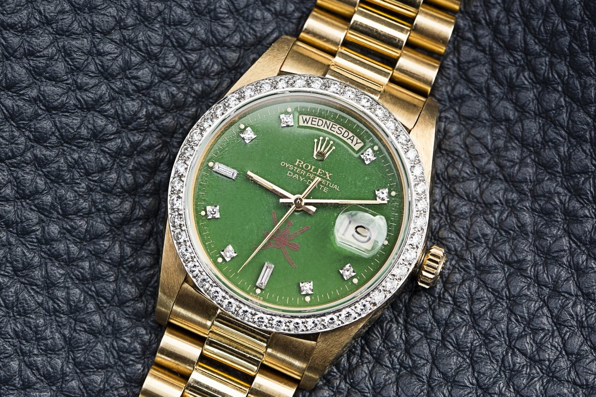 Phillips Watch Auction Geneva Rolex Day-Date green lacquer "Stella" dial for the Sultanate of Oman watch