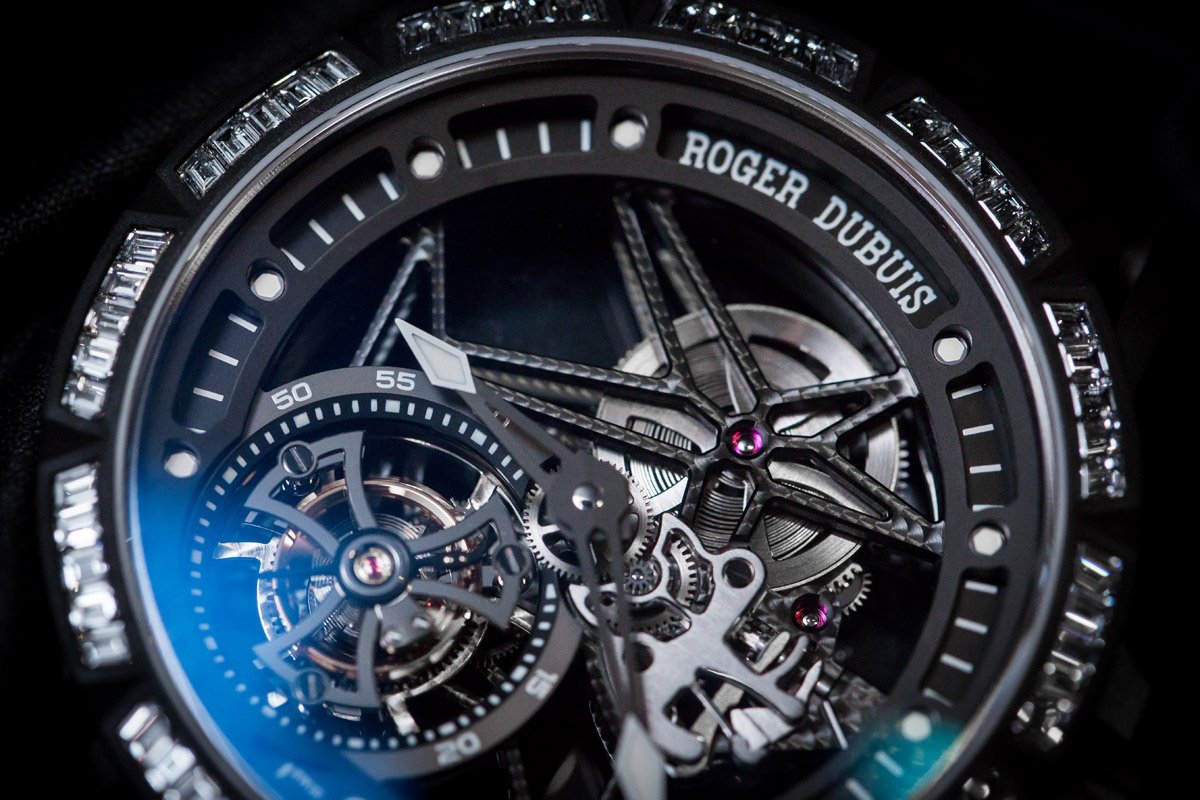 Roger Dubuis Excalibur Spider Skeleton Flying Tourbillon watch SIHH 2015 face