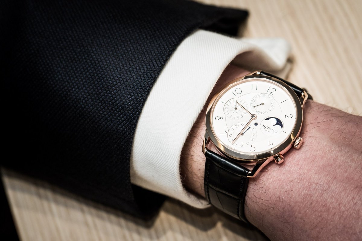 Hèrmes Slim D’Hèrmes Perpetual Calendar Watch Baselworld 2015 wrist