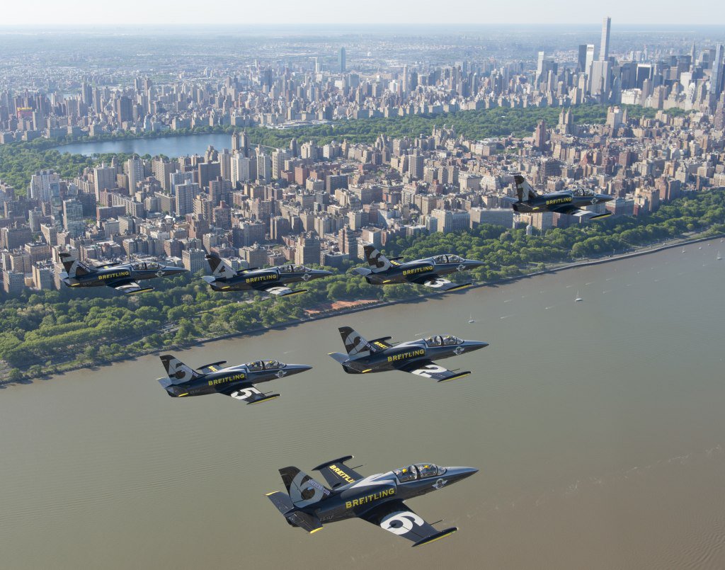 Breitling Jet Team Flies Over Manhattan and Central Park.