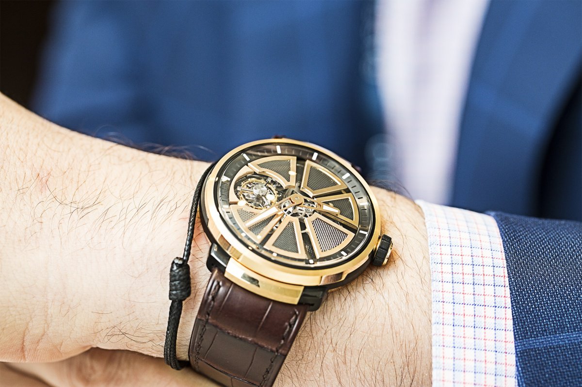 Fabergé Visionnaire I tourbillon watch in rose gold baselworld 2015 wrist