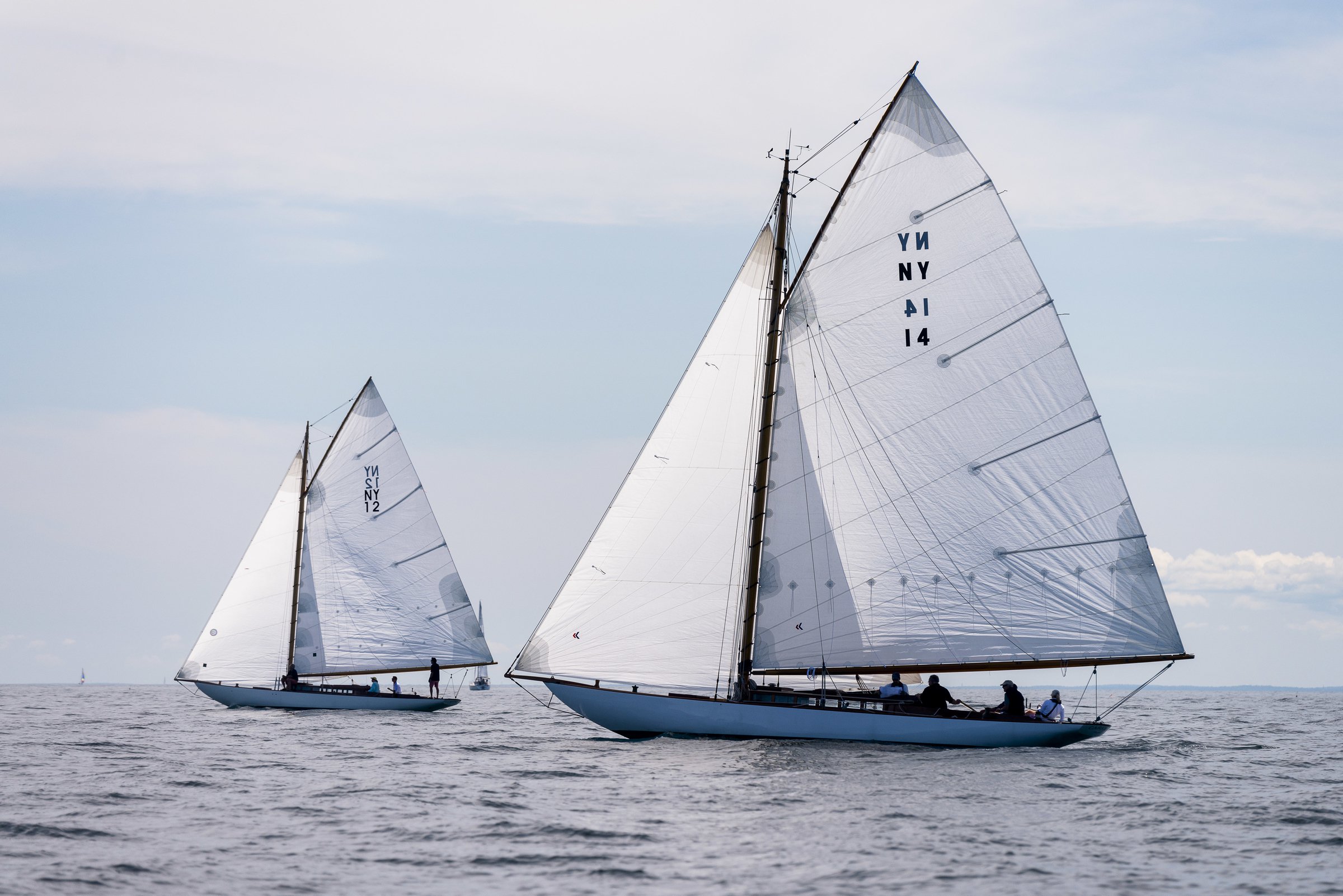 Rowdy and Cara Mia, New York 30 Class, sailing in the Marblehead Corinthian Classic Yacht Regatta, race one.