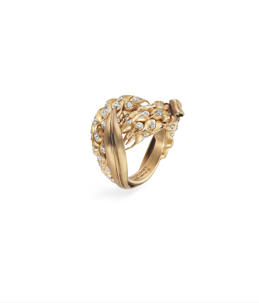 Epi de Blé ring, in brown rhodium-plated yellow gold with a satin effect and brushed yellow gold, set with brilliant-cut diamonds