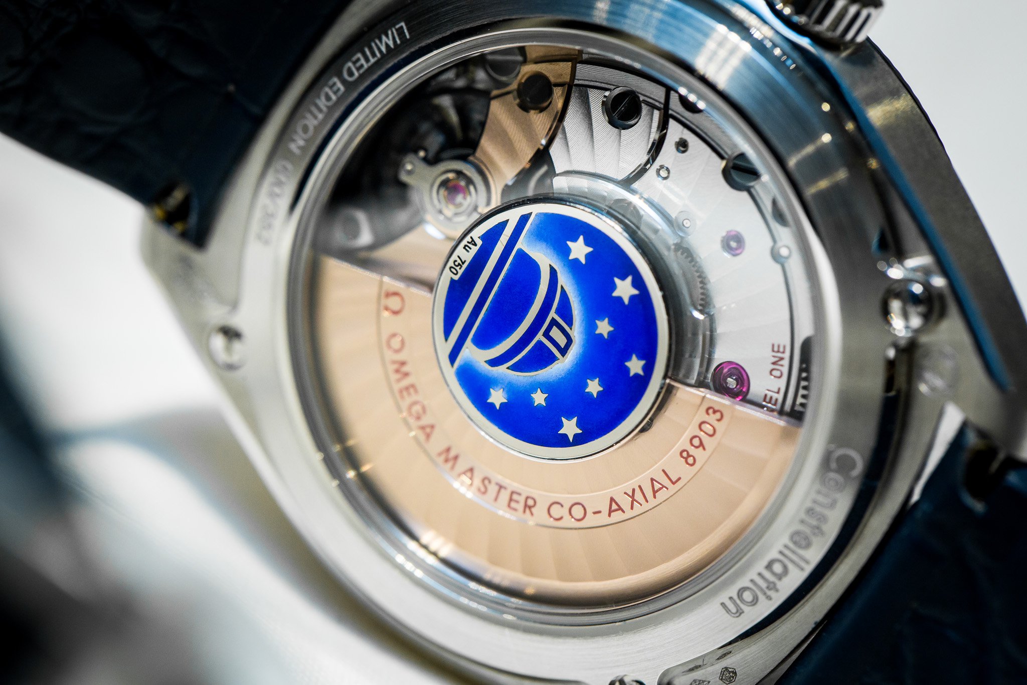 Omega Globemaster 2015 Blue Watch Baselworld Back Close Up