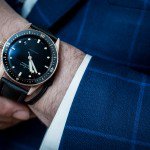Blancpain Fifty Fathoms Bathyscaphe Watch In Ceramic and rose gold wrist