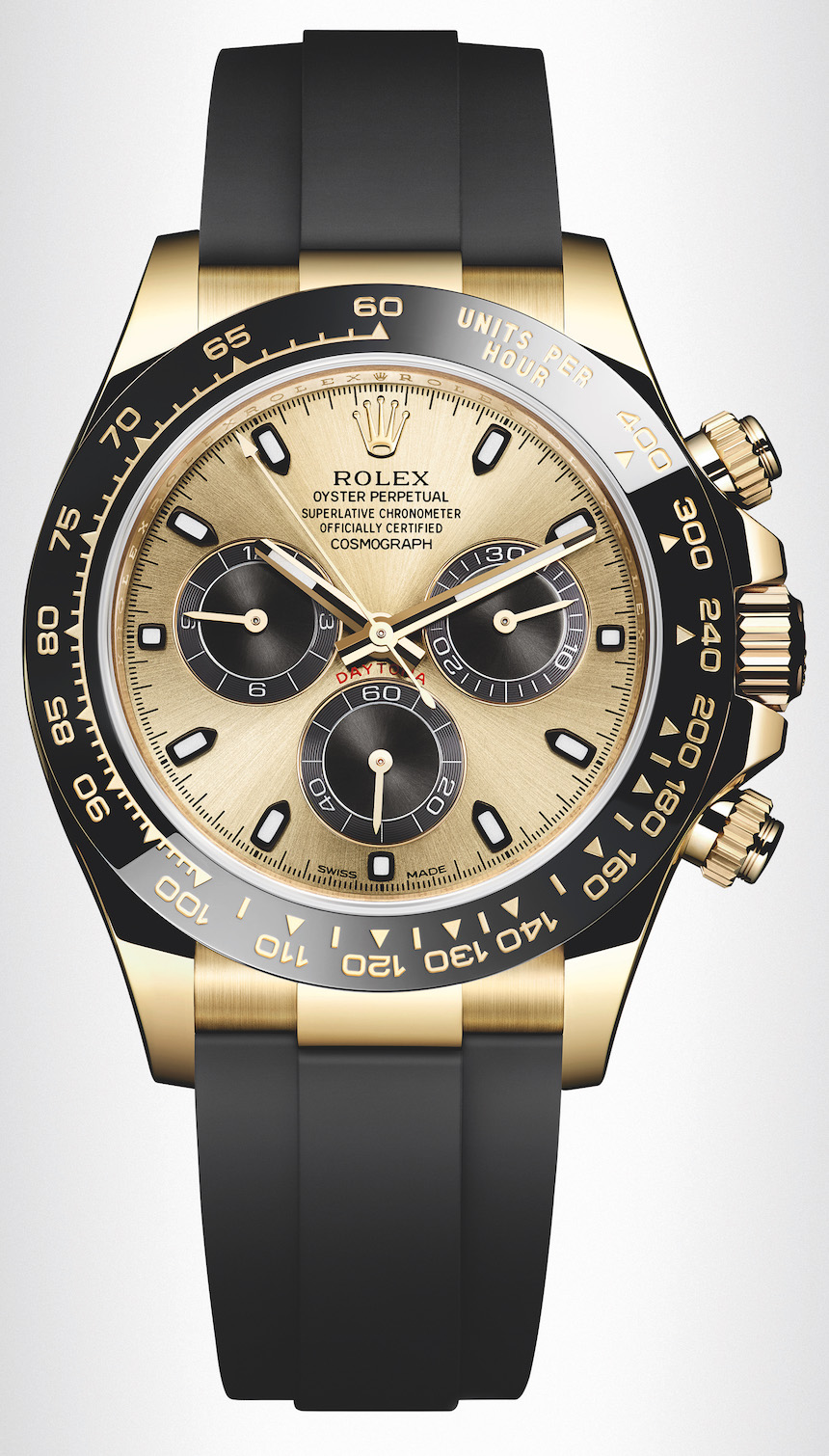 New Rolex Cosmograph Daytona Watches In Gold With Oysterflex Rubber Strap & Ceramic Bezel For 2017 Watch Releases 