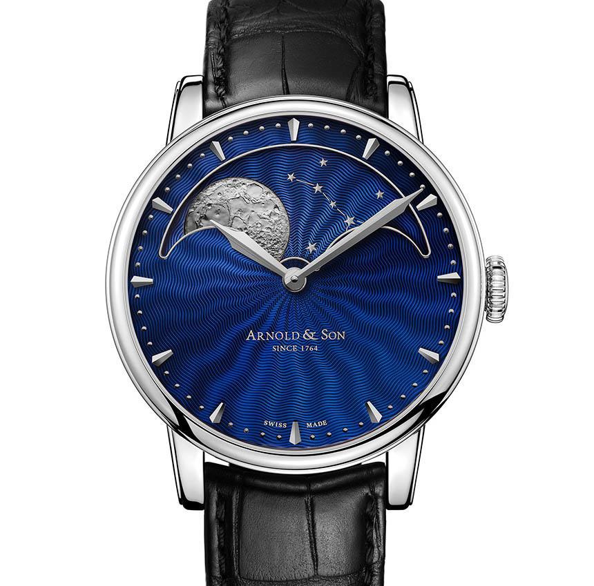 Arnold & Son HM Perpetual Moon Stainless Steel Watch With Blue Guilloche Dial Watch Releases 