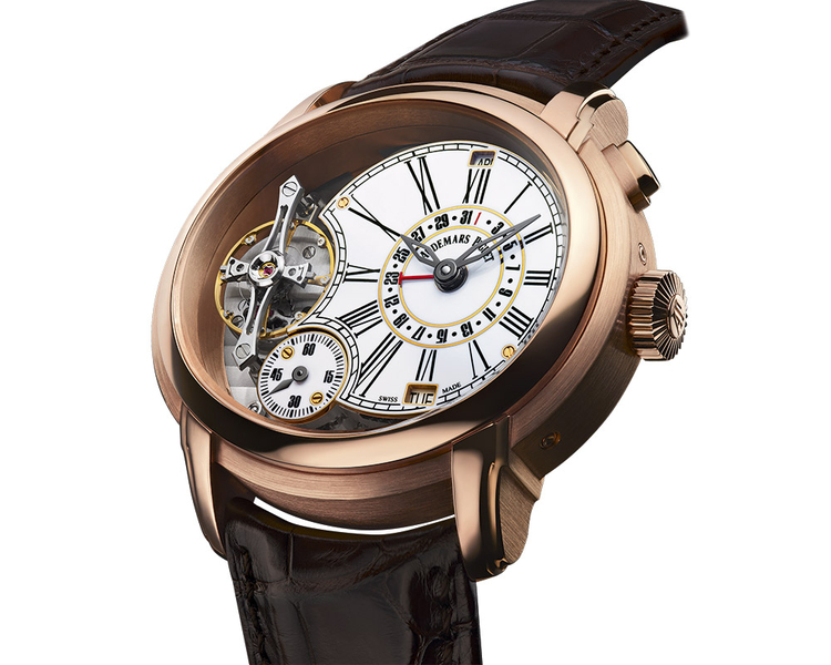 Side of Audemars Piguet Millenary Quadriennium 18k rose gold watch 