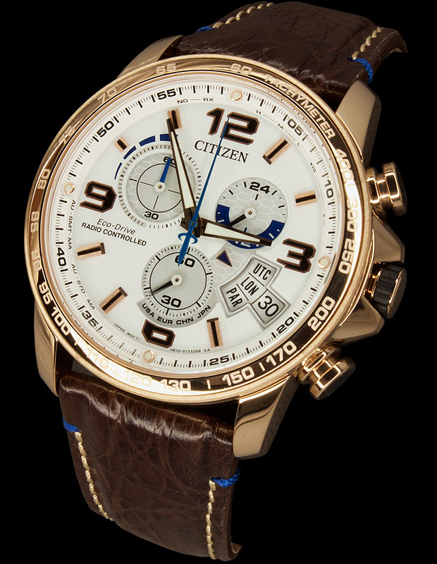 Side of Citizen BY0103-02A Chrono-Time A-T Eco Drive rose gold watch 02