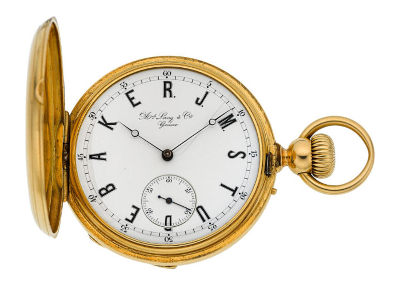d. Lang & Cie Geneve fine gold and enamel Keyless Lever pocket watch